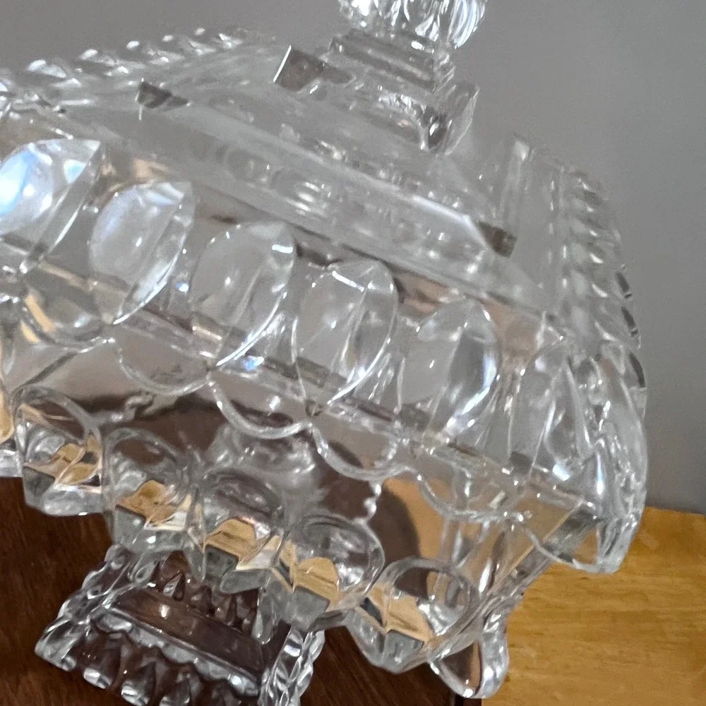 Vtg Adams & Co 1890s EAPG Crystal Wedding Box Victorian Clear Glass Lid Pedestal